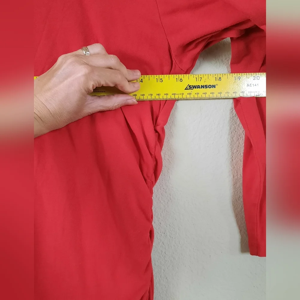 Michael Kors Red Ruched Side Zipper Detail Top